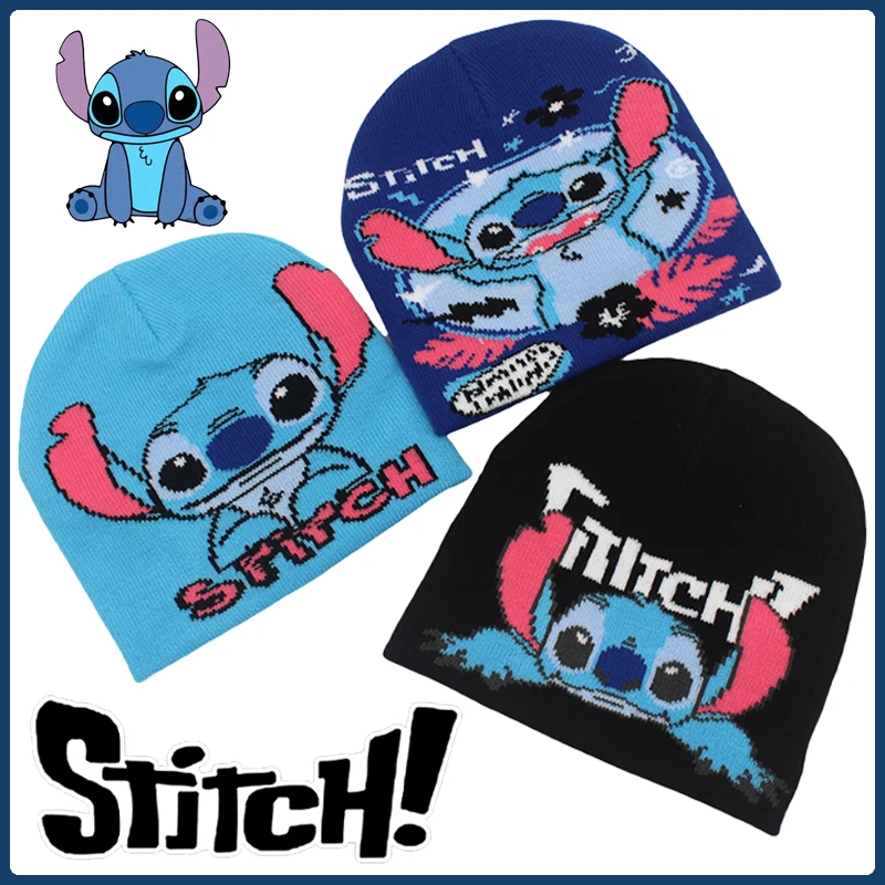 

Disney Stitch Kids Knitted Hat Fashion Boys Girls Hip-Hop Street Pullover Hat Winter Outdoor Warm Cap Casual Sports Cold Hats