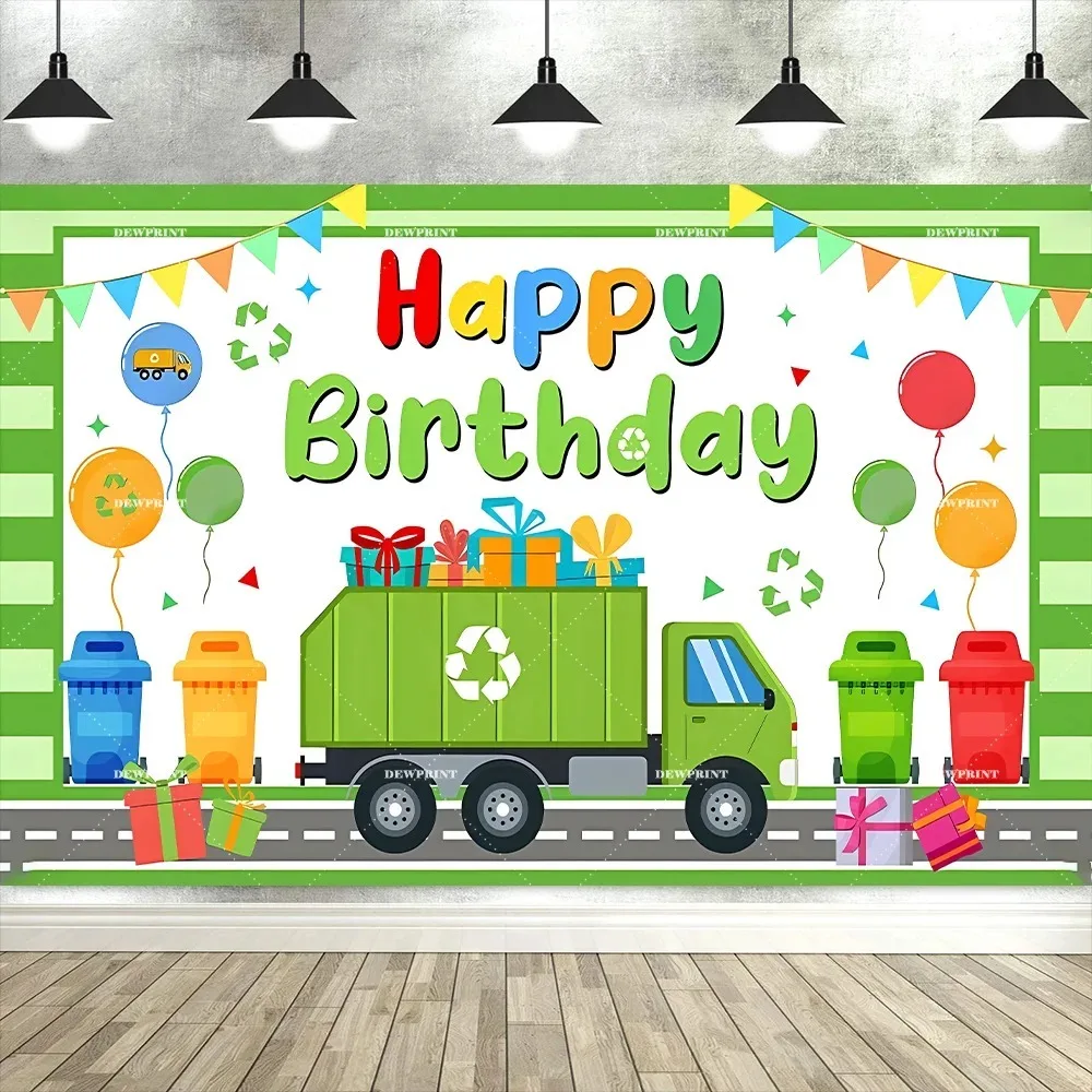 Environmental Garbage Truck Themed Birthday Photography Background, Children's Birthday Party Decoration Photography Background
