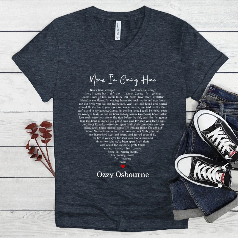 Ozzy Osbourne Mama I'm Coming Home T Shirt Vintage Heart Graphic T-shirt Uomo Donna Scollo a V Manica corta Tee Abbigliamento da uomo