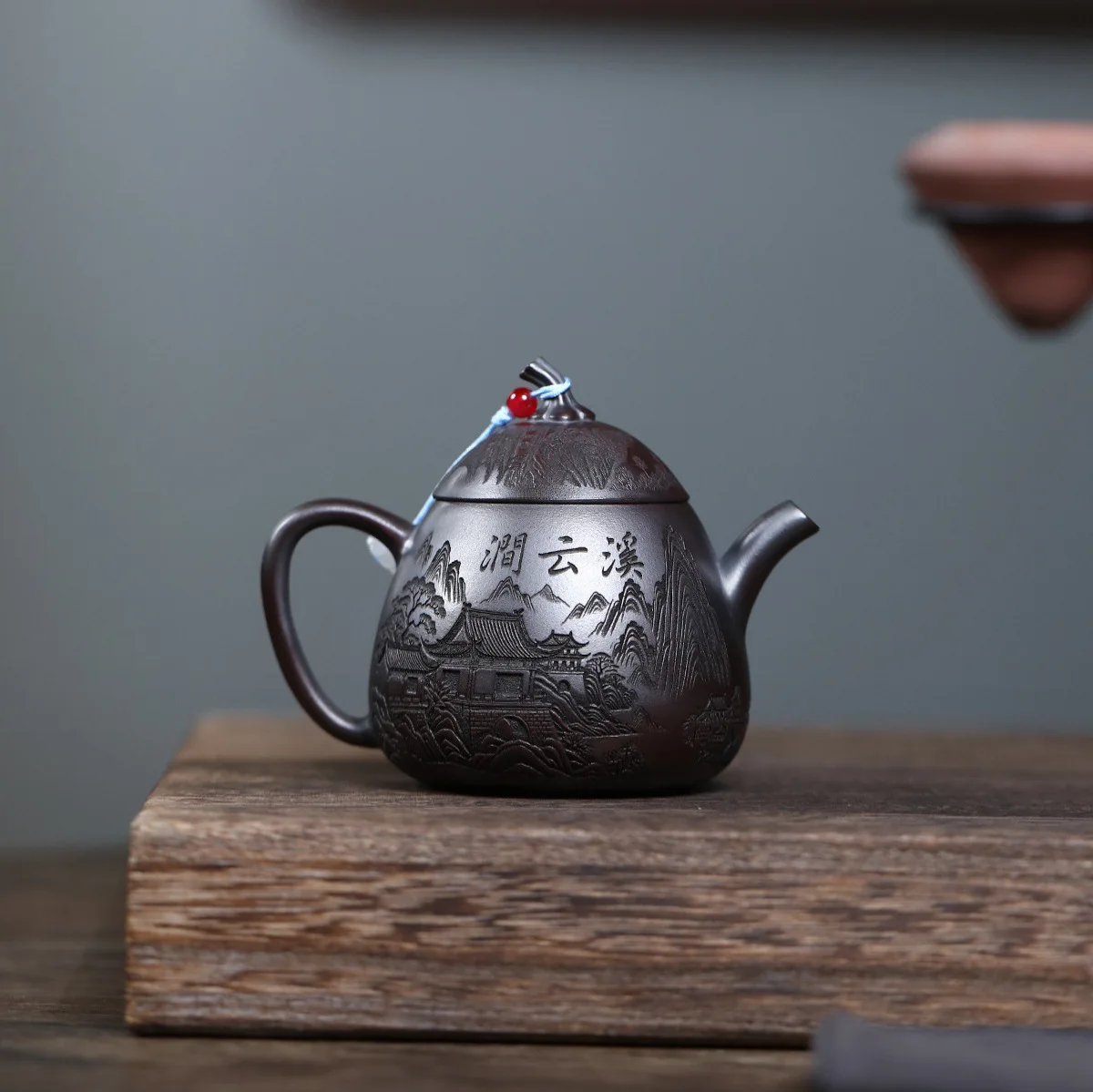 Handmade Yixing Purple Clay Pot Famous Ore Ancient Copper Entire Body Full Carved Bronze Loading Cigar Ball Hole 160C