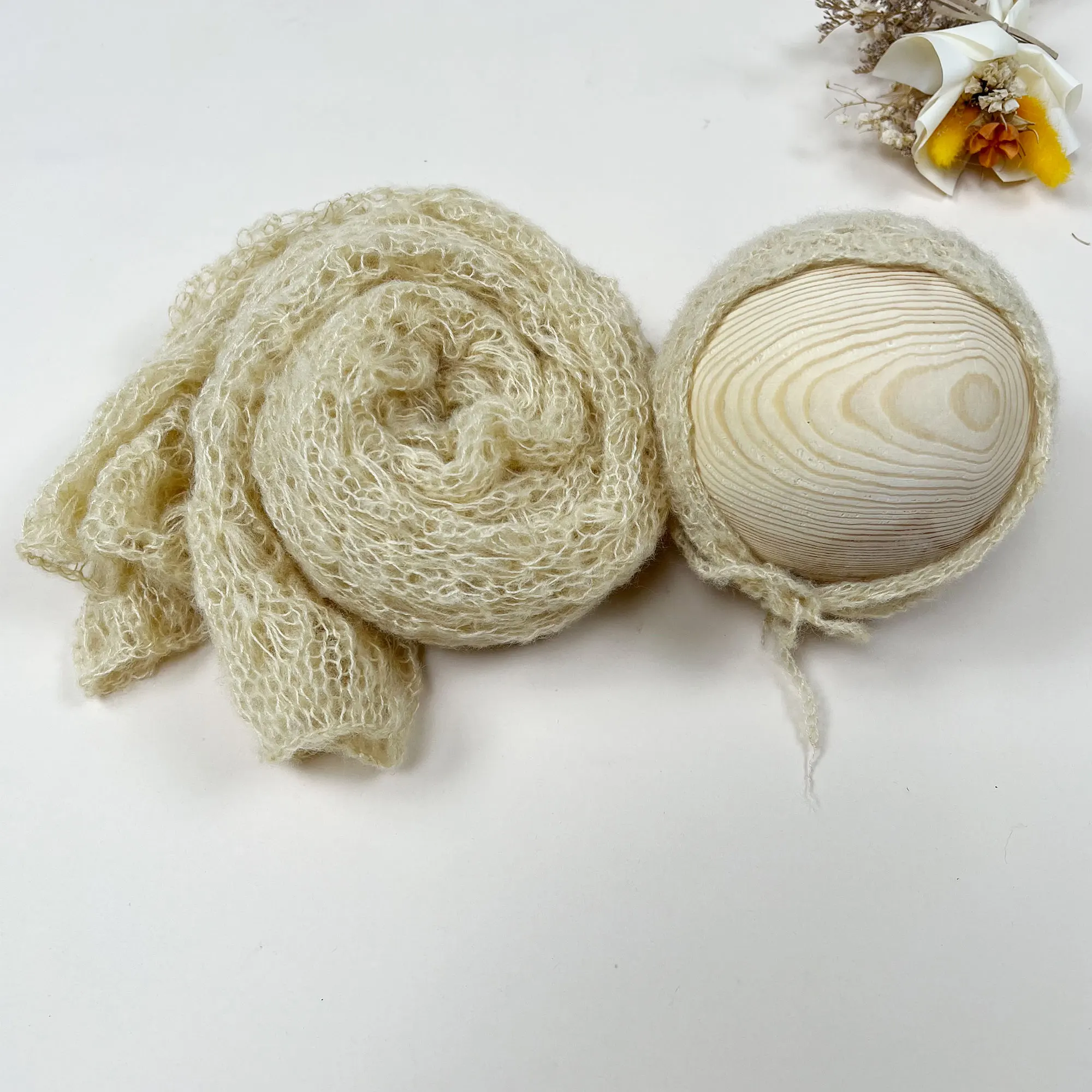 Don&Judy Newborn Photography Prop Strech Crochet Mohair Wrap Headwear Hat Sets Soft Baby Infant Swaddle Layer for Photo Shooting