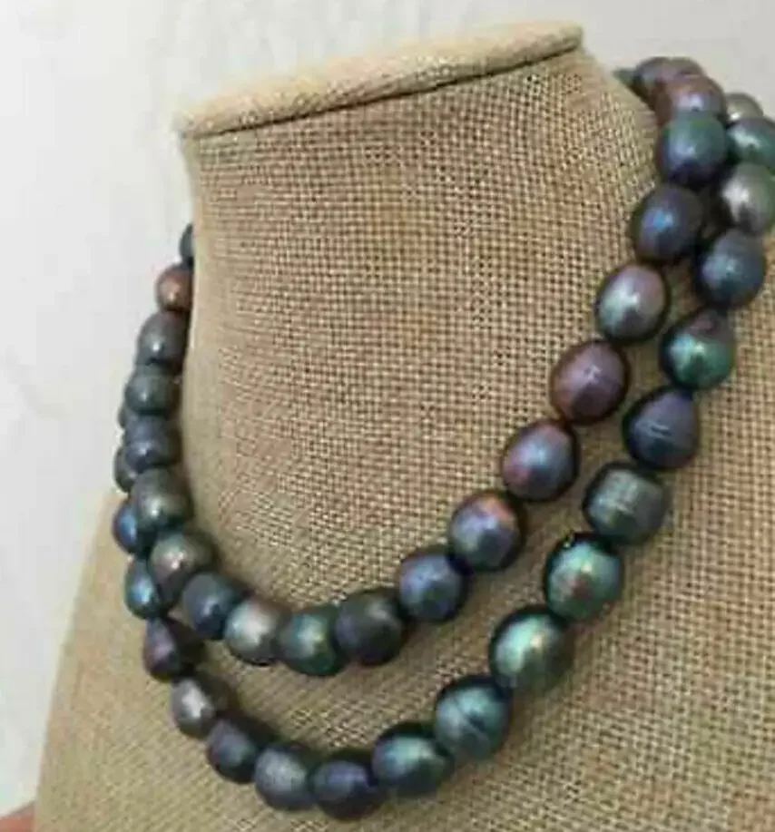 Pretty Natural Genuine 8-9mm tahitian black baroque pearl necklace 34''