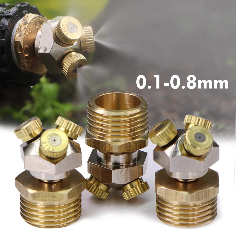 

3-holes 0.1-1.0mm Atomizer Sprayer Misting Nozzle 1/2" 20mm Brass Adapter for Garden Irrigation Humidification Cooling Watering