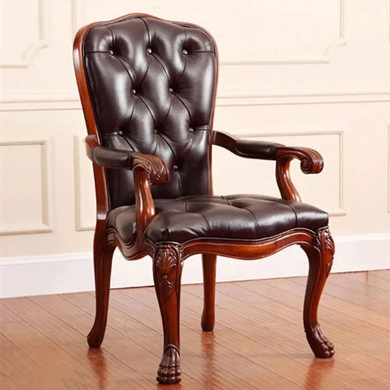 Antique style wooden leather home office chair hand-carved AH210