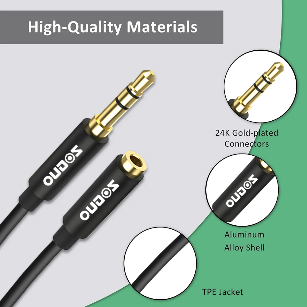 ZOGUO-cable de extensión de audio estéreo Hifi de 3,5 MM, conector macho a hembra TRS Aux para auriculares de coche, altavoz, Smartphone,