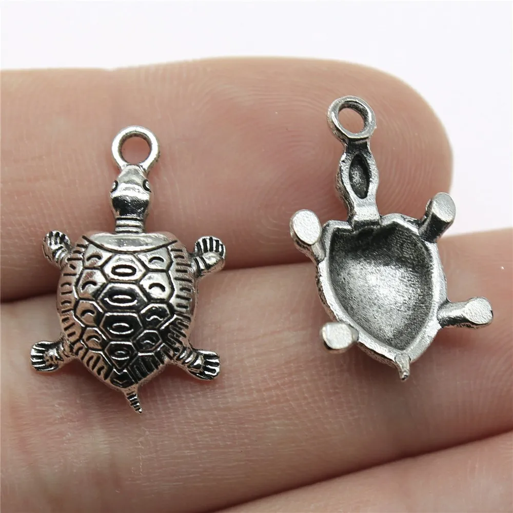 20pcs 22x14mm(0.87x0.55inch) Antique Silver Color Tortoise Charms Jewelry Making Materials