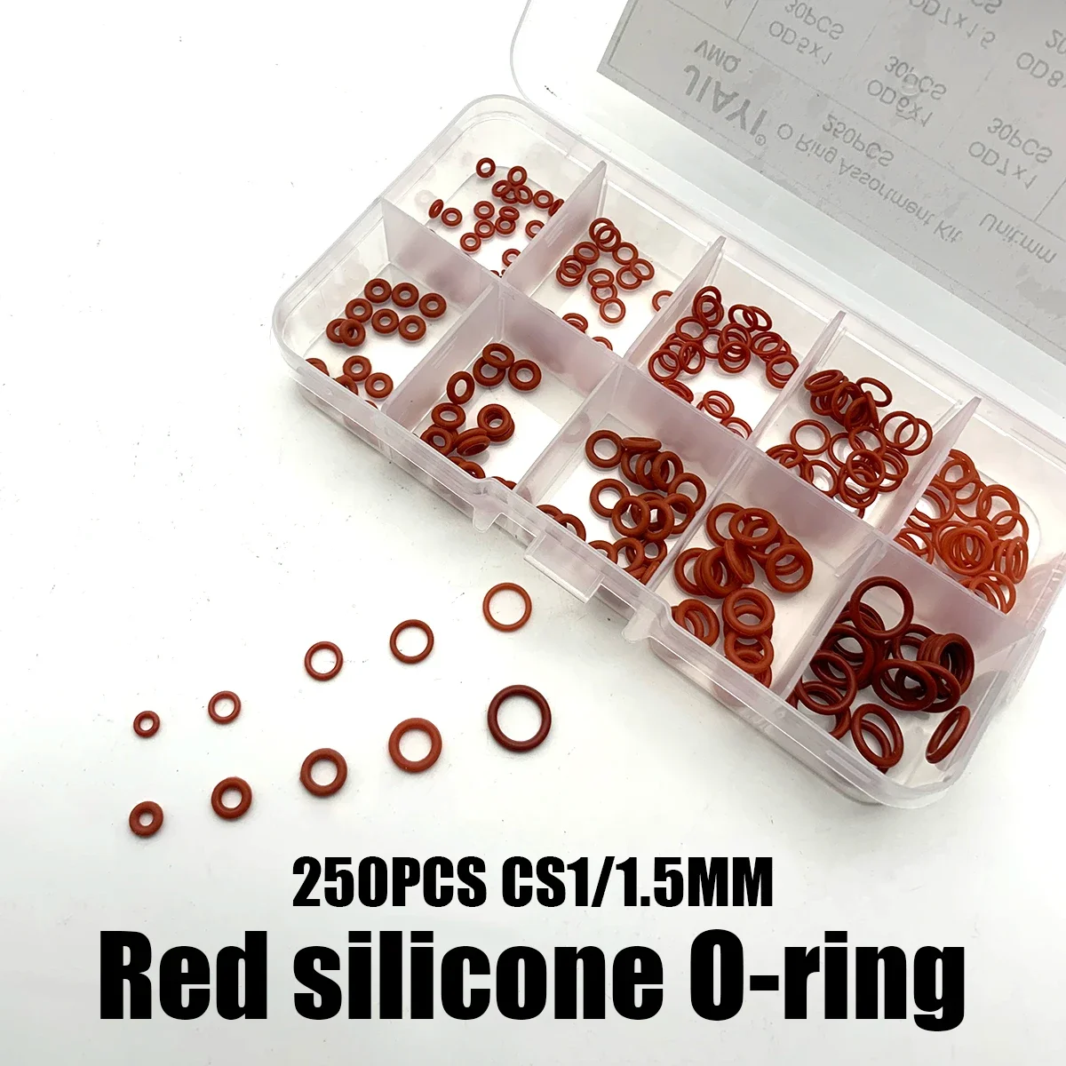 250Pcs VMQ Red Silicone O Ring Kit Food Grade Gaskets OD4-10mm Heat Resistant Waterproof Non-Toxic for Industrial & Home