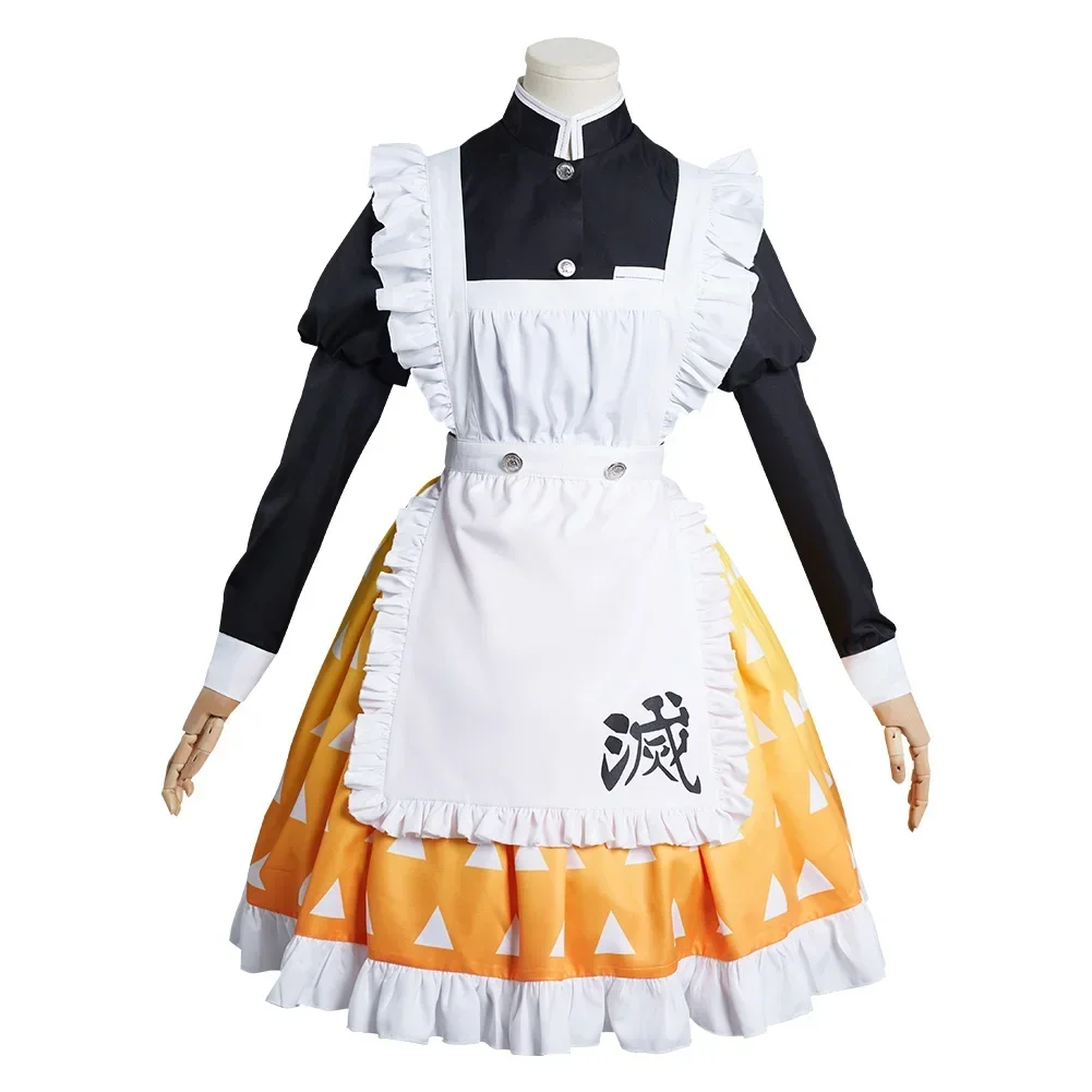 Agatsuma Zenitsu Cosplay Costume Outfits Maid Dress Halloween Carnival Suit