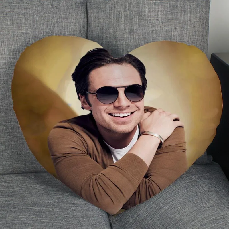 Custom Sebastian Stan Pillow Case Heart Shaped Zipper Pillow Cover Satin Soft No Fade Pillow Cases Home Textile Decorative 1014