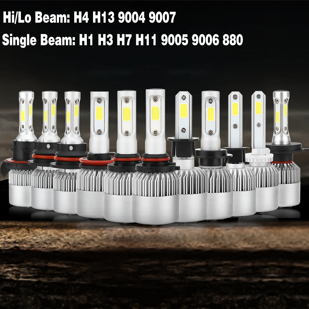 2 قطعة فائقة السطوع H7 H4 Led المصابيح الأمامية للسيارة 150 واط عالية الطاقة 24000Lm 6000 كيلو رقائق Cob البيضاء مع مروحة التبريد عمر أطول