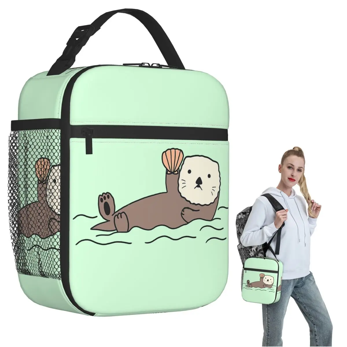 Cute Sea Otter Bucket Hat40 Insulated Lunch Bag for Women Kids Leakproof Food Boxes Thermal Lunch Box Tote