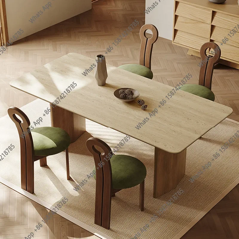 Y65 Retro Style Natural Travertine Dining Table Small Apartment Living Room Household High-end Luxury Stone Dining Table Oval Ma