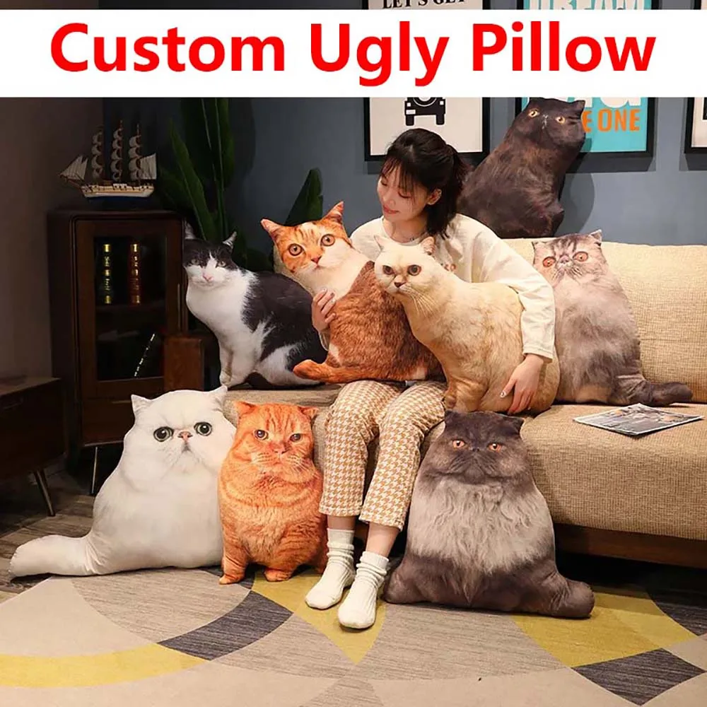 Hot Custom 3D Pet Cat Ugly Pillow Personalized Animals Creative Gift Sofa Throw Pillow Memorial CushionCustomized Dog Pillow