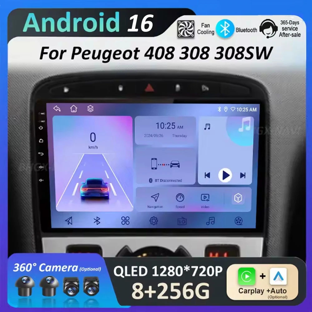 

GPS-навигатор для Peugeot 408 308 308SW, автомобильный мультимедийный радиоплеер Android 16, беспроводной Carplay, автомагнитола 4G, QLED, интеллектуальный сенсорный экран