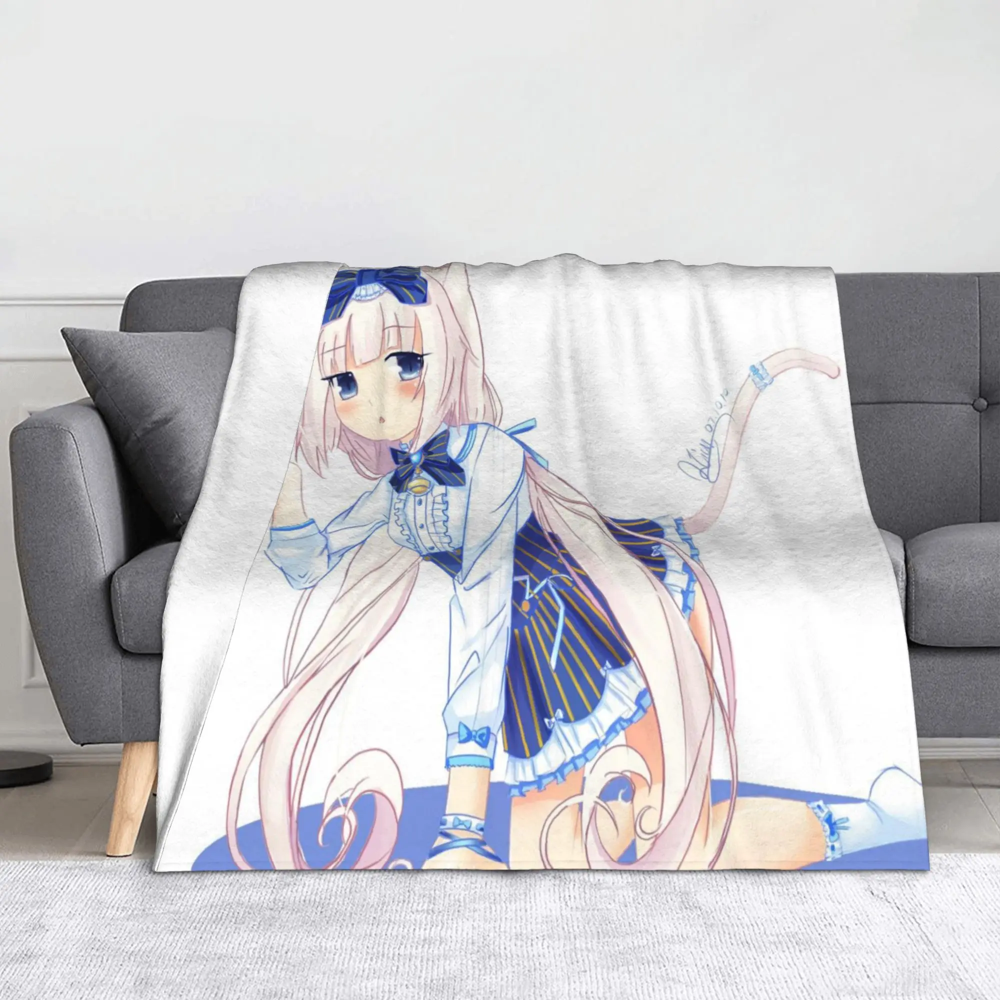 

Nekopara Vanilla Kawaii Blanket Velvet All Season Japanese Anime Otaku Fans Soft Throw Blankets for Bedding Car Plush Thin Quilt