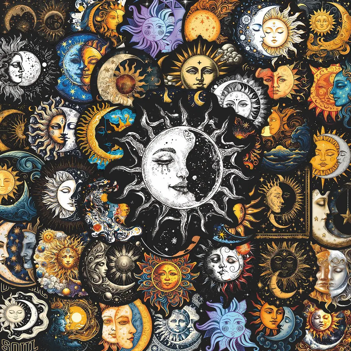 

10/30/54PCS Black Background Art Moon And Sun Graffiti Stickers DIY Guitar Phone Water Cup Skateboar‌ Waterproof Stickers