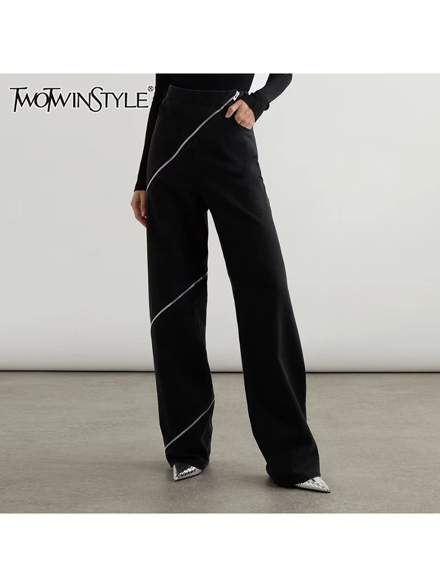 

TWOTWINSTYLE, утягивающие минималистичные брюки на молнии для женщин, темпераментные прямые брюки с высокой талией, женская модная одежда, новинка