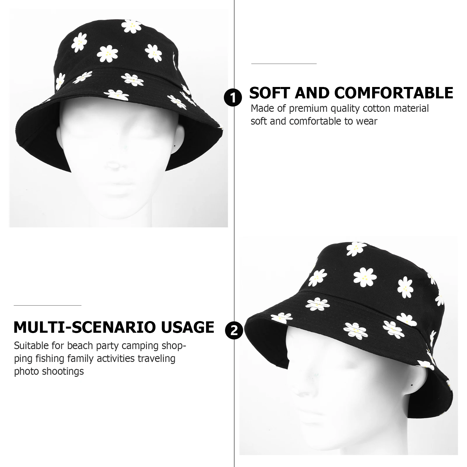 

Flower Print Hat Reversible Bucket Double Side Fisherman Hat Hats UV Protection Soft Cotton Beach Camping Travel Photography