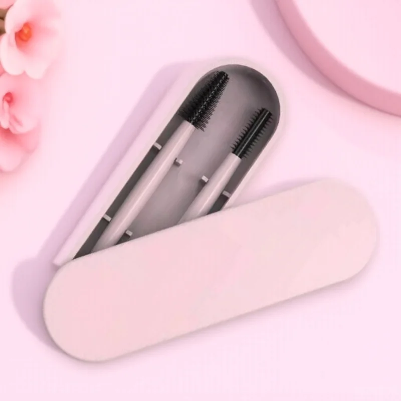 

1Set Pink Silicone Eyebrow Eyelash Brush Set Lightweight Portable Grooming Comb Makeup Tools Eyelash Storage Box Travel