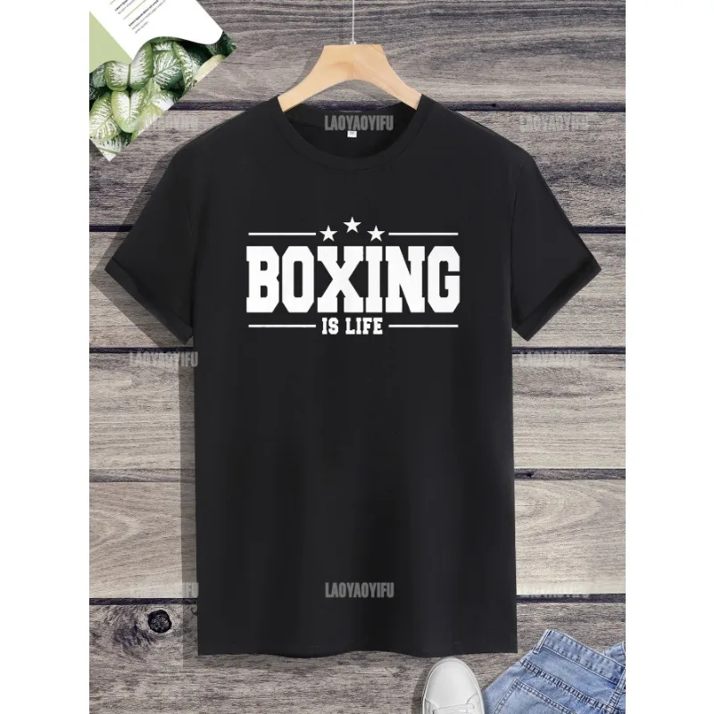 Leisure Camiseta Classic Street Fashion BOXING Exercise letters Printed T-shirt Top Harajuku Wide O-neck Hombre