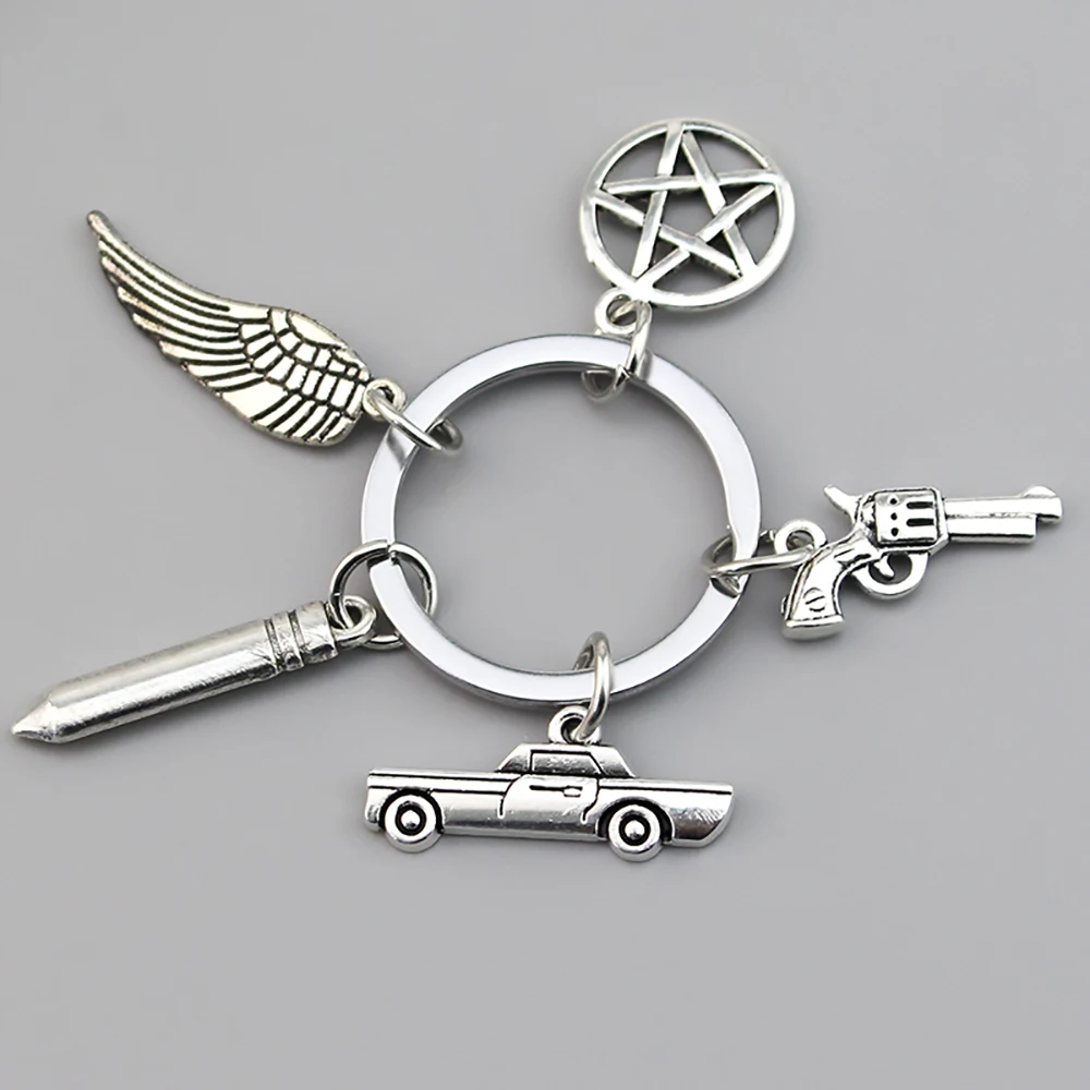 Fashion Movie Supernatural Keychain Dean Sun Pendant Keychain Retaining Ring Unisex Pentagram Metal Keychain - view 3