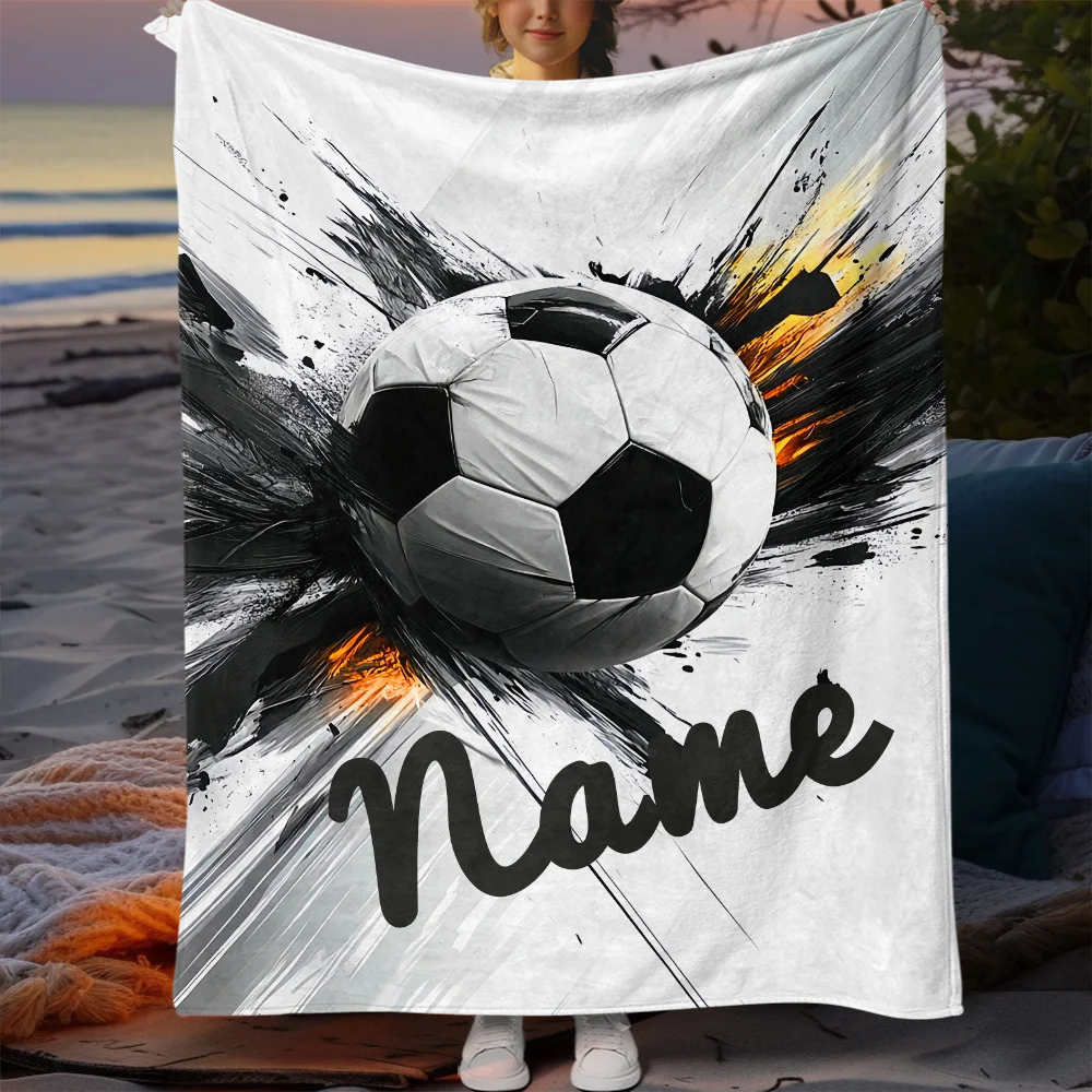 1 Stück anpassbare Flanell-Überwurfdecke im Fußball-Design, 100 % Polyester, leicht, Digitaldruck, weich und warm
