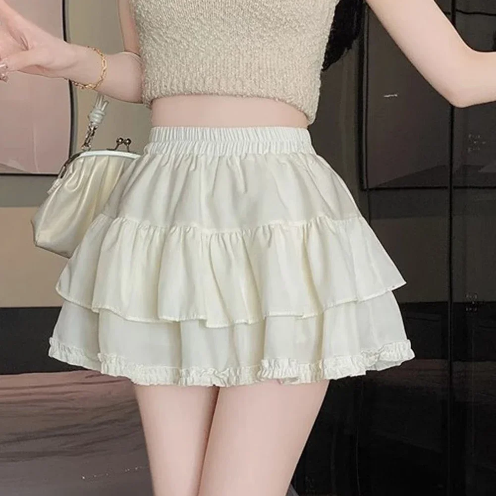 

Cute High Waist Skirt Leisure High Waist A Line Apricot Ruffle Mini Skirt Casual Style Clothing Regular Length Skirt