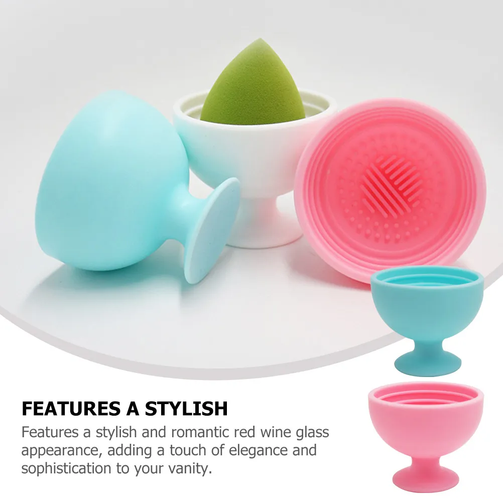 Soporte de silicona para brochas de maquillaje, diseño elegante de copa de vino tinto, limpiador de esponjas, organizador que ahorra espacio, soporte para esponjas de maquillaje, 2 uds.