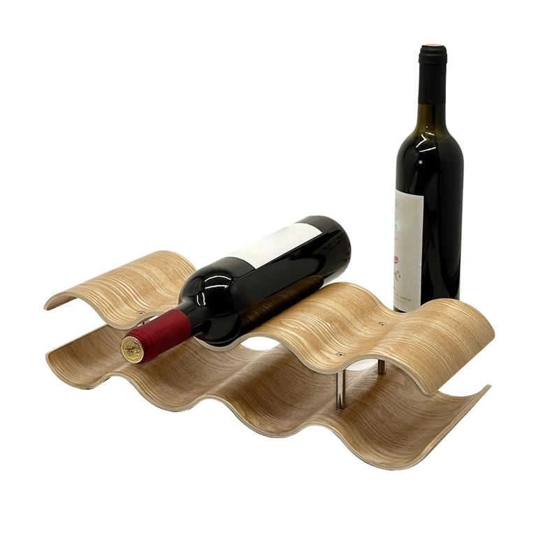 Wooden Wine Rack Wavy Wine Bottle Storage Rack Cabinet Pantry Home Kitchen Bar Countertop Storage Display Rack