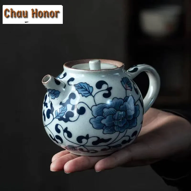 

140ml Antique Blue and White Teapot Creative Tea Infuser Pot Tea Making Kettle with Strainer Chinese Tea Set Supplies Ornaments