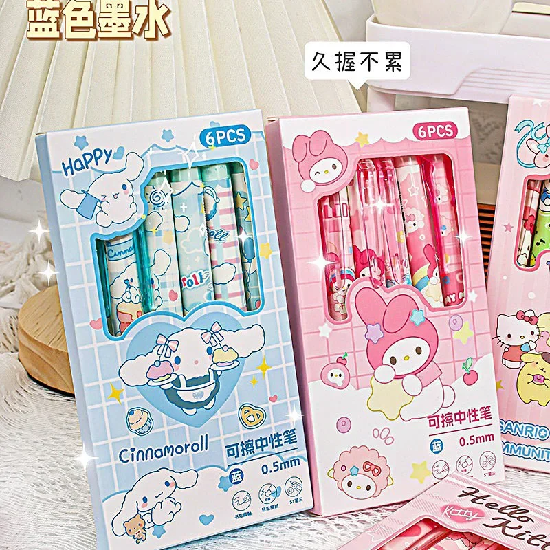 Sanrio Hello Kitty Gel Pen Cartoon Anime Blue Erasable Push Action Pen Students Stationery Children School Supplie Holiday Gifts