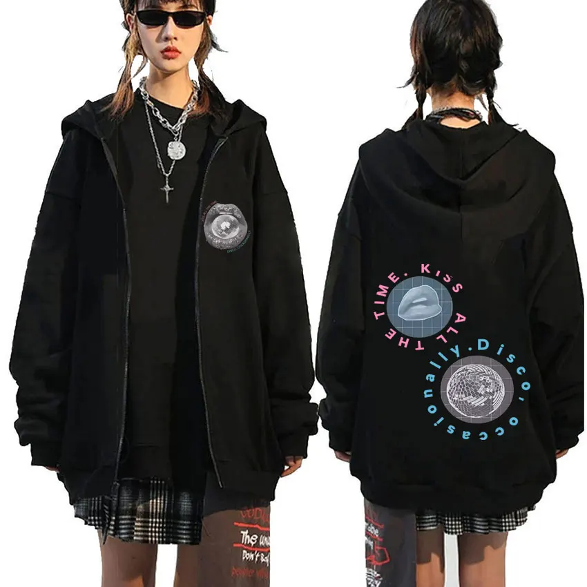 

Kiss All The Time Disco Occasionally Zipper Hoodie Men Women Clothing Fashion Oversized Zip Up Jacket Hip Hop Retro Streetwear