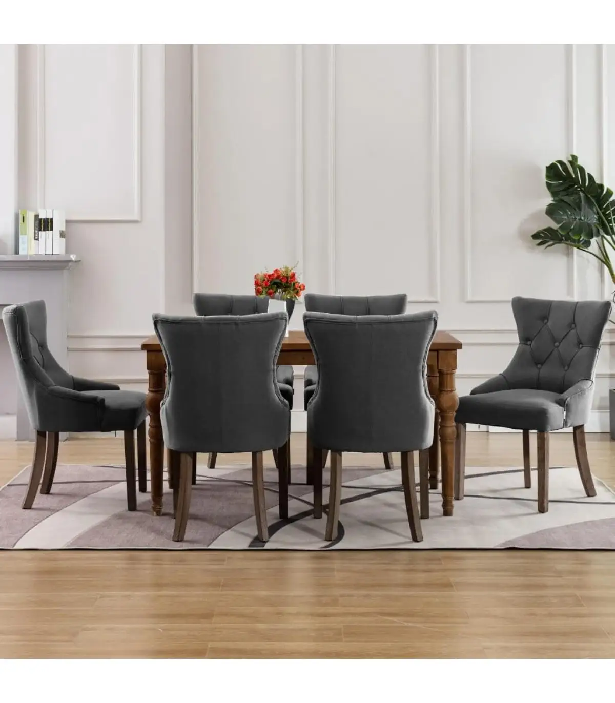 Dining chairs dining chairs 6 units gray fabric