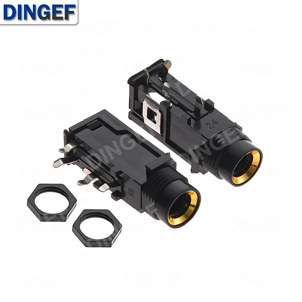 5PCS DIY 6.35mm / 6.5mm Jack Gold Plated 4P Stereo Dual Channel Microphone Socket 6.35 /6.5 Audio Straight jack Connector