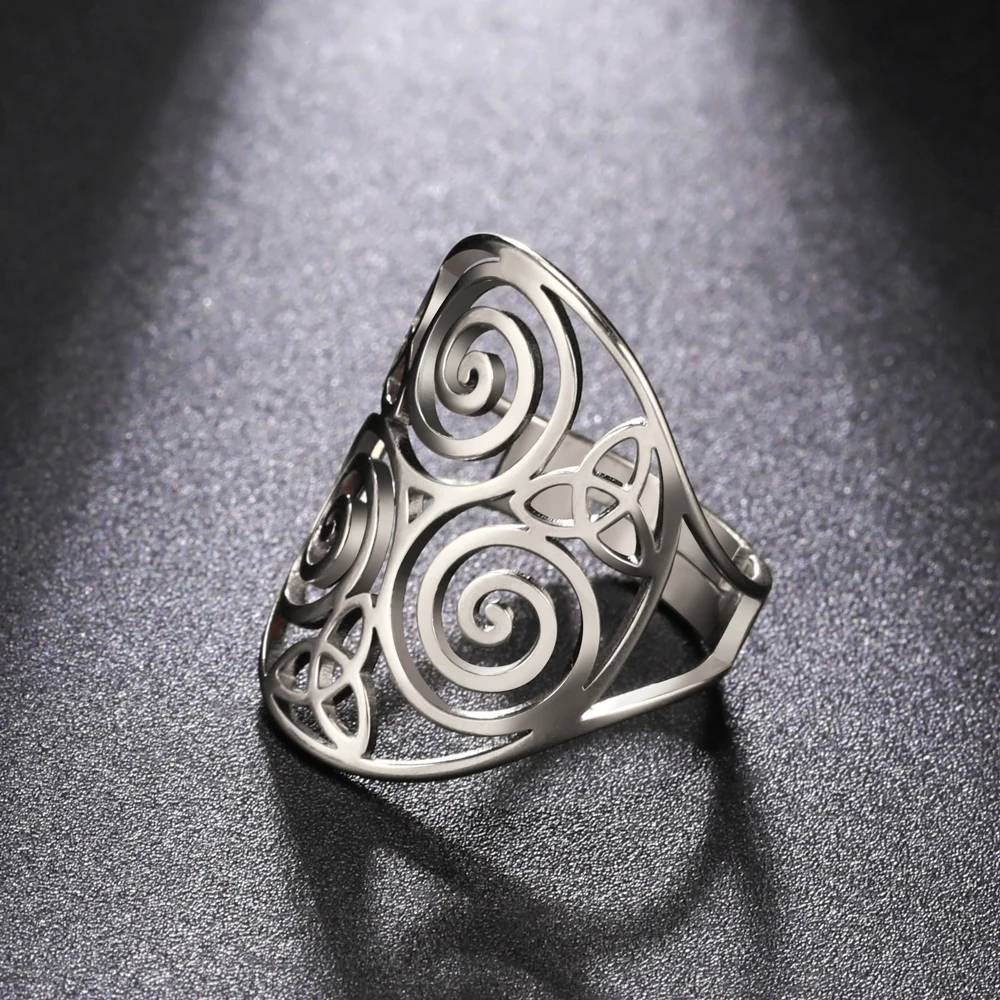 Triskel Triskelion Amulet regulowane pierścionki dla kobiet mężczyzn węzeł celtycki pierścionki ze stali nierdzewnej Wicca biżuteria Vintage prezent