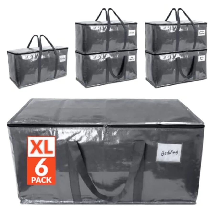 Reli. Moving Bags Heavy Duty 6 Pack Extra Large Totes for Storage and Packing Small Space and Dorm Room Essentials Packing Bags