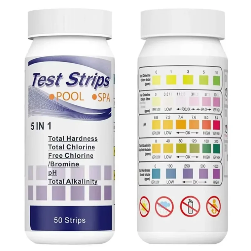 5 in 1  PH Test Strips Multipurpose  SPA Swimming Pool Water Tester Paper Hardness Tool  Bottled 50pcs