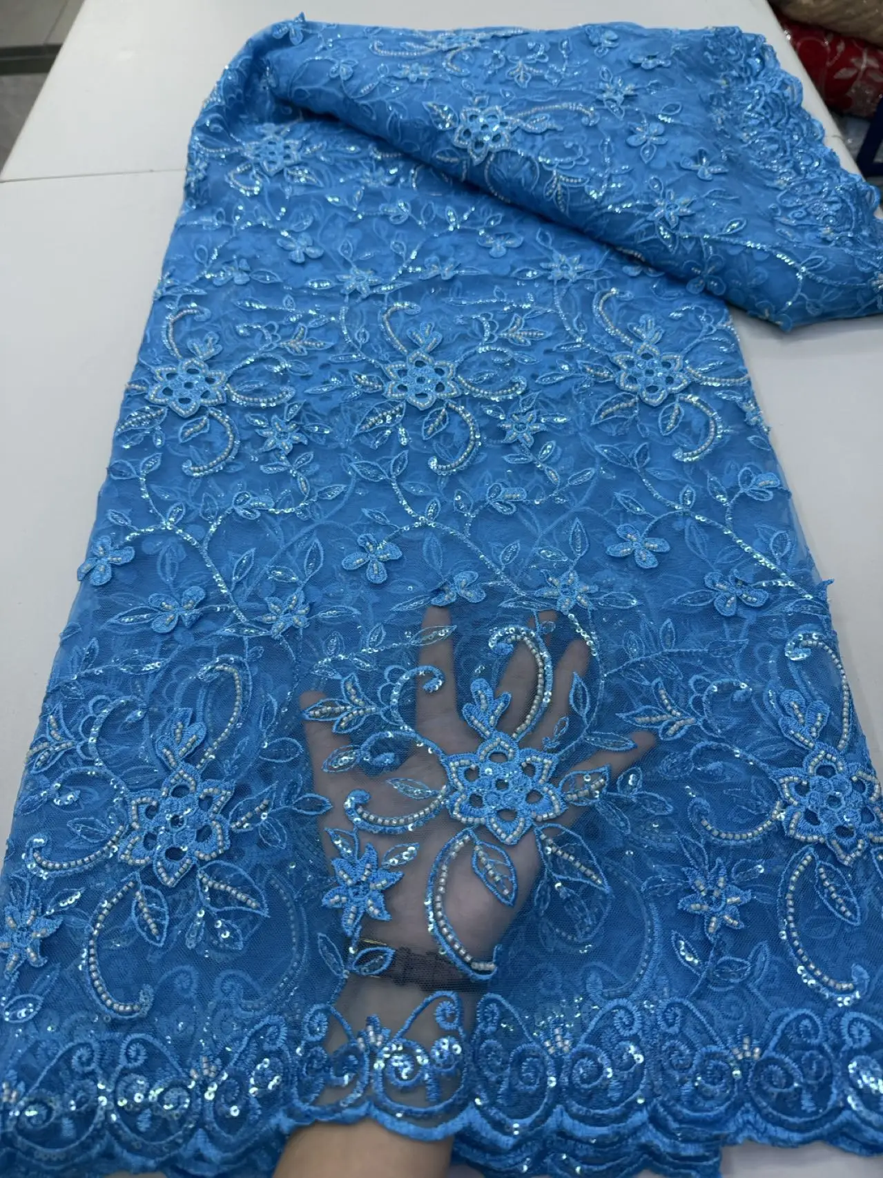 ナイジェリアビーズ刺繍レース2025高品質フレンチネットスパンコールチュールアフリカレース生地、高級ウェディングパーティー用