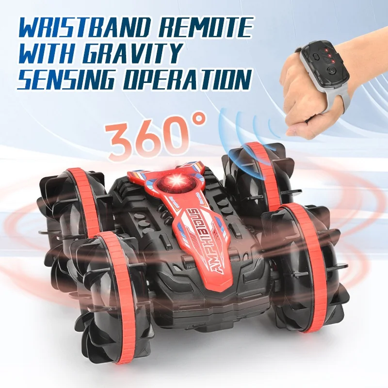Amphibious Rc Stunt Car Gesture Sensing Wristband Remote Control 4WD Dual Sided Off Road Climbing Water Land All Terrain Vehicle