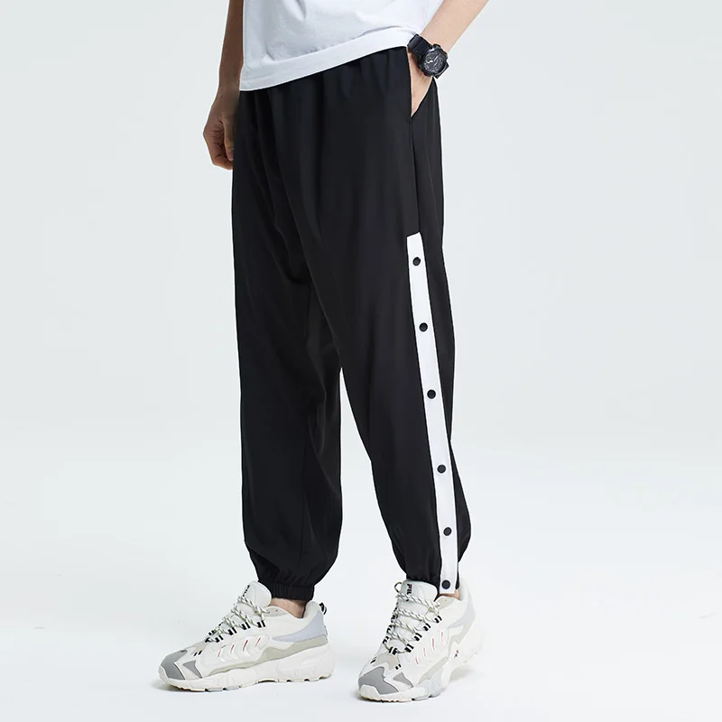 

Summer Comfortable Men Running Pants Basketball Bottom Button Training Trousers Jogging Fitness Gym Loose Streetwears Sport