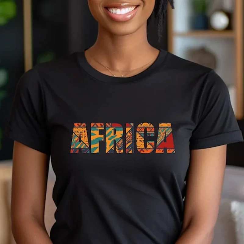 Africa Slogan T-shirt Melanin Featured Texture Printing Graphic Tops Basic Style Tee Custom T-shirts For Lady