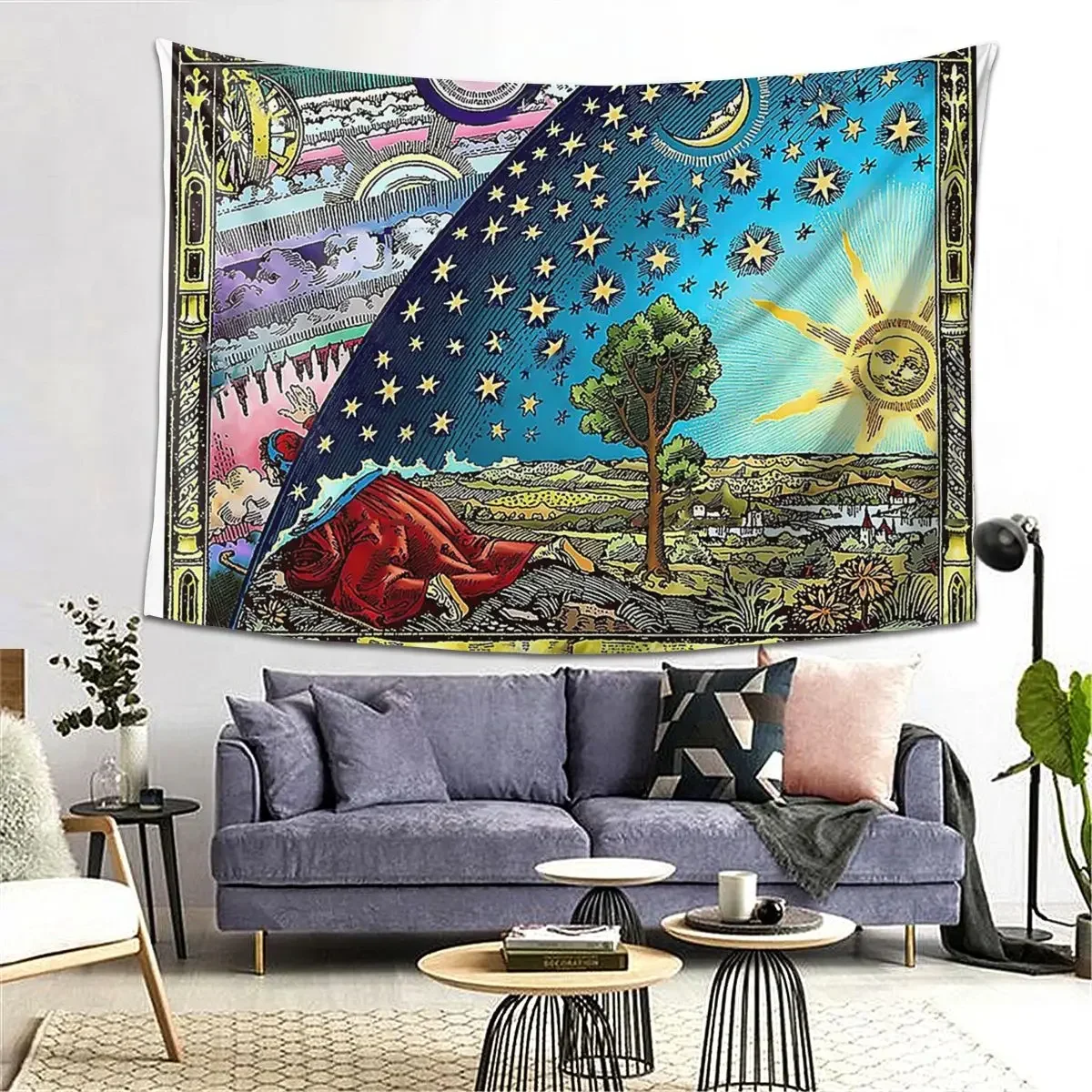 Flammarion Engraving Flat Earth Tapestry Decoration Art Aesthetic Tapestries for Bedroom Decor Hippie Wall Cloth Wall Hanging