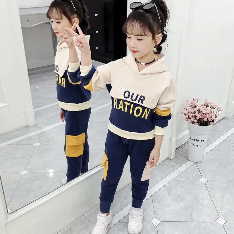 Girls Clothing Set Hooded Top+Pants 2 Pcs Spring Autumn Children's Set Teen Girls Clothes Sport Suit Outfits 4 6 7 8 10 12 Years