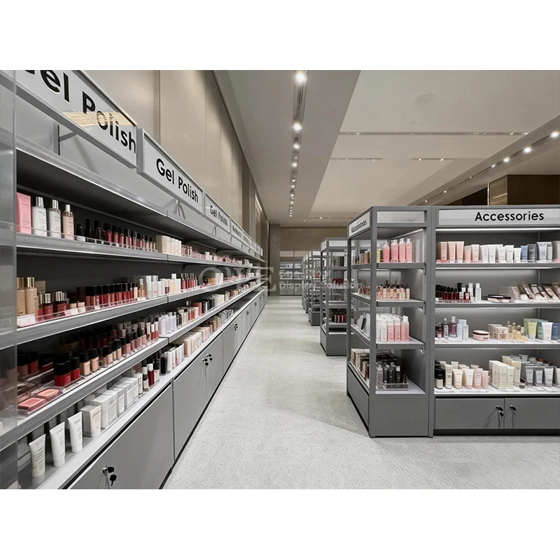 custom.Beauty Design Wall Shelf Cosmetic Showcase Display Stands Shop Furniture Cosmetic Display Cabinet 4