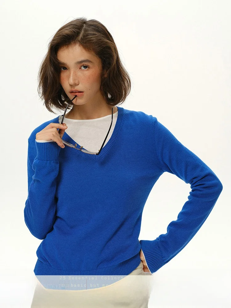 

Loose Long Sve V-Ne Wool Knitted Sweater Women's Color Slimming Top Comfortable Soft Commute Sle Autumn Faion