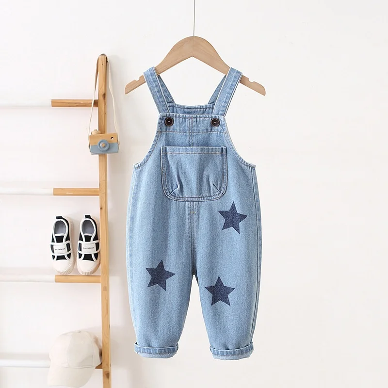 

Kids Denim Overalls For Girls Boys Print Suspenders Jumpsuits Cotton Loose Kids Long Trousers Korean Children's Outdoors 9-36M