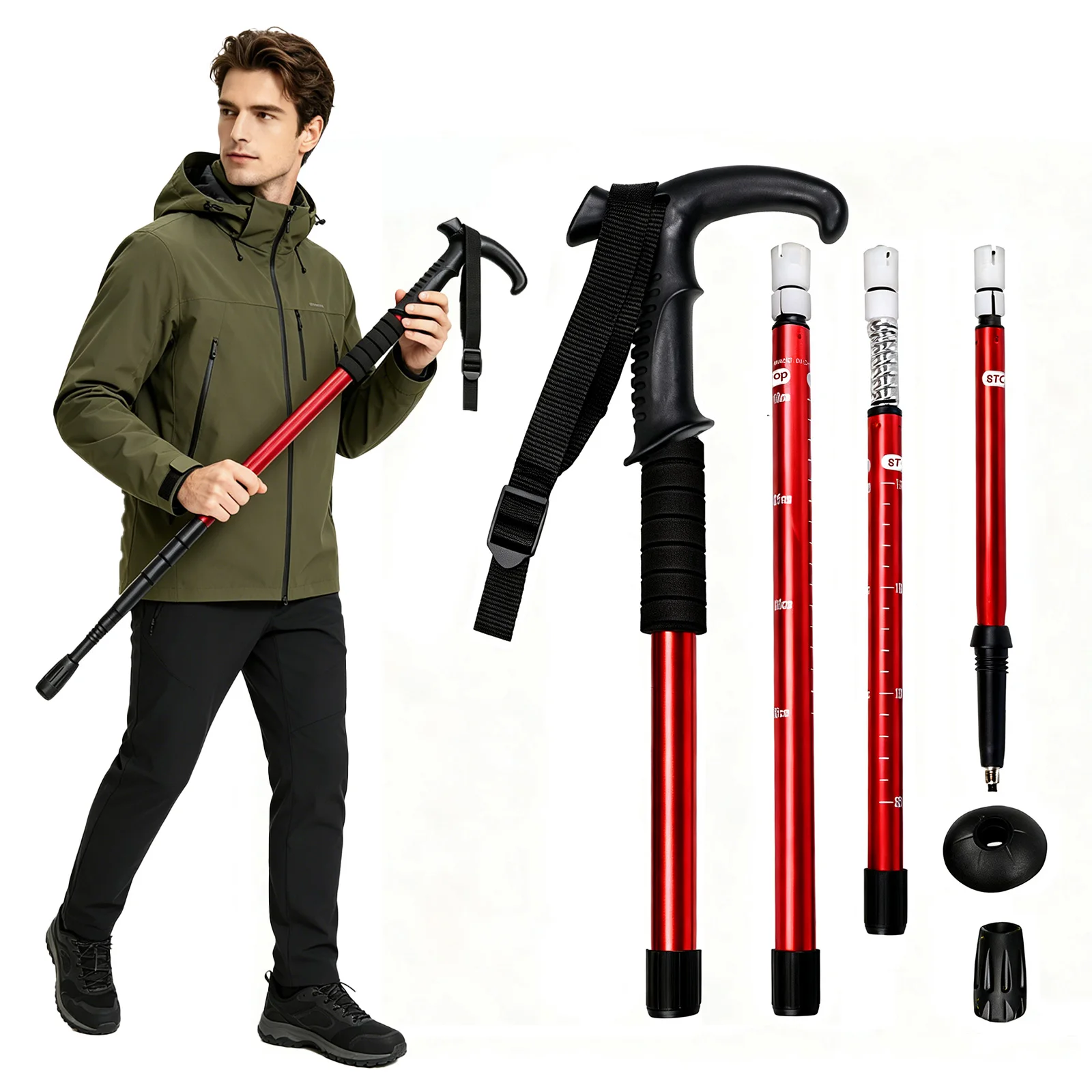 Outdoor Folding Trekkings Pole 4-Section Portable Walking Hiking Telescopic Stick Lightweight Camping Climbing Trekking Stick