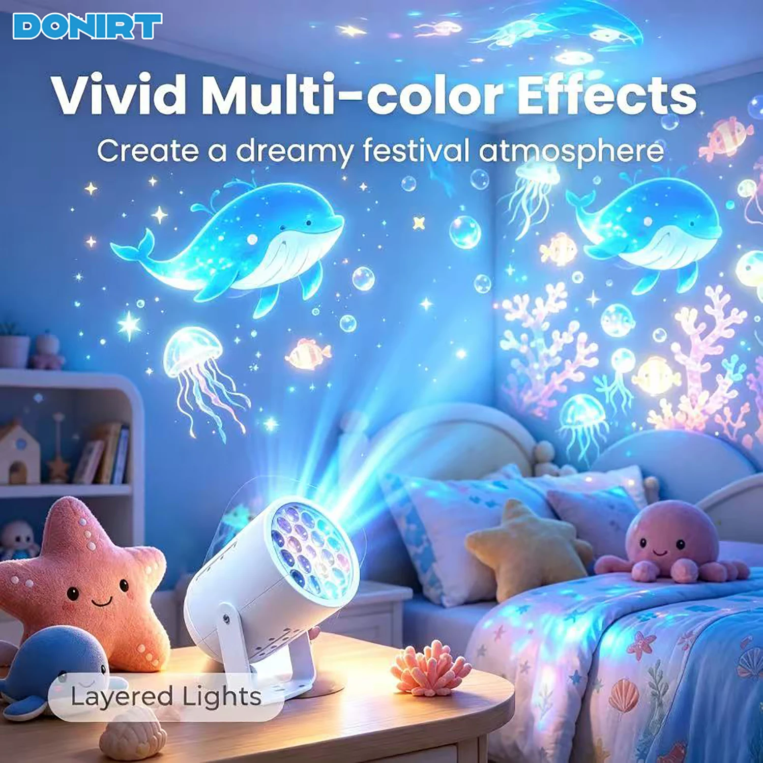 Ocean/Snowflake/Christmas/Halloween Projector Light Rotatable Projection Lamp Ambient Projection Light for Room Decor Kids Gift