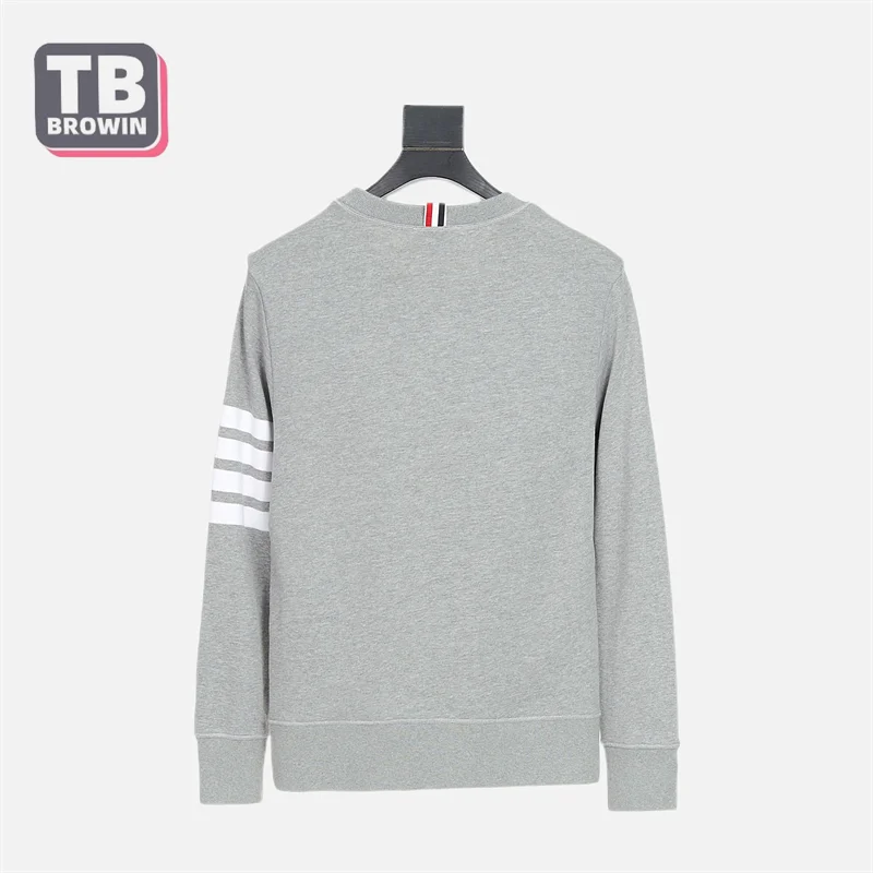 Tb browin camisola masculina outono tendência de quatro barras thom listrado manga comprida pulôver topo casal usar na moda algodão casual marca