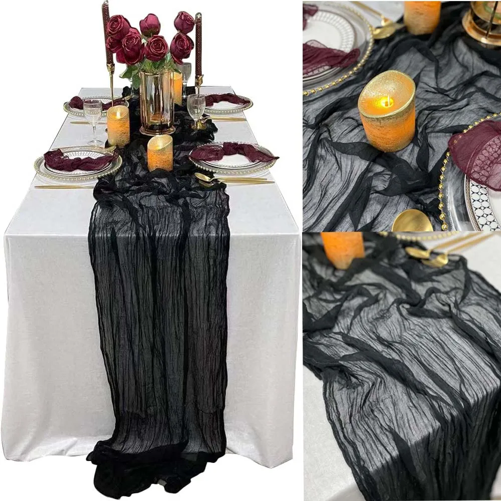 90x180cm Black Cheesecloth Table Gauze Runner Halloween Wedding Table Cloth Decor Boho Home Decor Black Party Decor